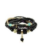 Romwe Black 8pcs/set Bohemian Beads Chain Bracelet Set