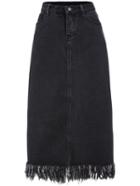 Romwe Fringe Denim A-line Black Skirt