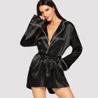 Romwe Contrast Binding Self Belted Satin Romper