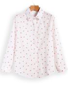 Romwe Lapel Strawberry Print With Buttons Blouse