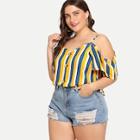 Romwe Plus Striped Single Breasted Blouse
