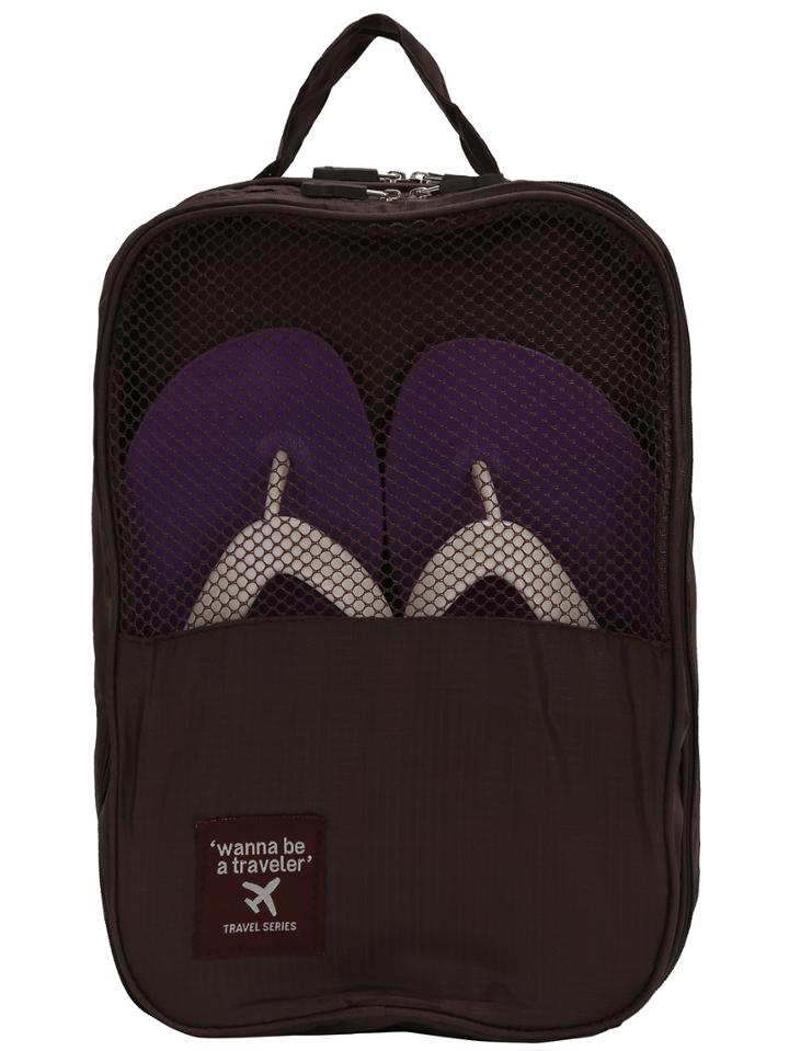 Romwe Coffee Zipper Patch Wash Bag