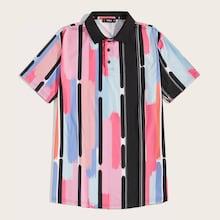 Romwe Guys Brush Stroke Stripe Print Shirt