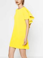 Romwe Yellow V Back Ruffled Cape Sleeve Dress