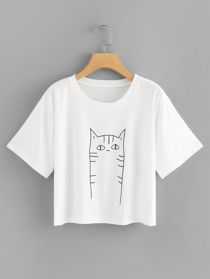 Romwe Cat Print T-shirt