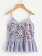 Romwe Blossom Embroidered Ruffle Cami Top