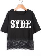 Romwe With Lace Letter Print T-shirt