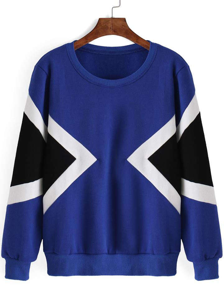 Romwe Geometric Print Thicken Blue Sweatshirt