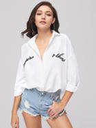 Romwe Letter Embroidery Blouse