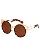 Romwe Leopard Print Frame Round Lens Hollow Out Sunglasses