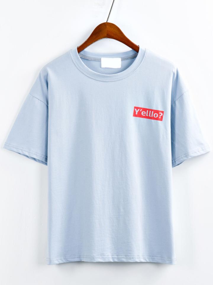 Romwe Blue Graphic Print Drop Shoulder T-shirt