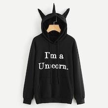 Romwe Plus Letter Print Hooded Sweatshirt