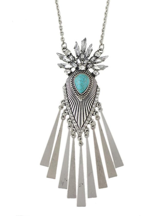 Romwe Silver Rhinestone Wing Pendant Necklace