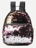 Romwe Faux Leather Sequin Backpack
