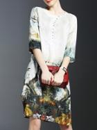 Romwe Multicolor Vintage Print Shift Dress