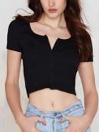 Romwe Black Buttons Crop T-shirt