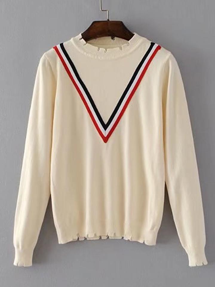 Romwe Chevron Print Cut Out Detail Knitwear