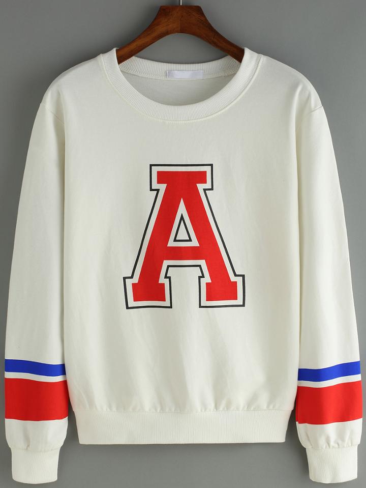 Romwe Letter Print Varsity-striped Sweatshirt