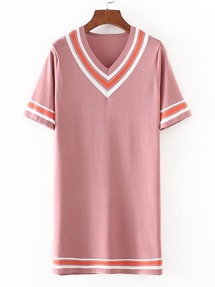 Romwe Striped Trim Jersey Dress