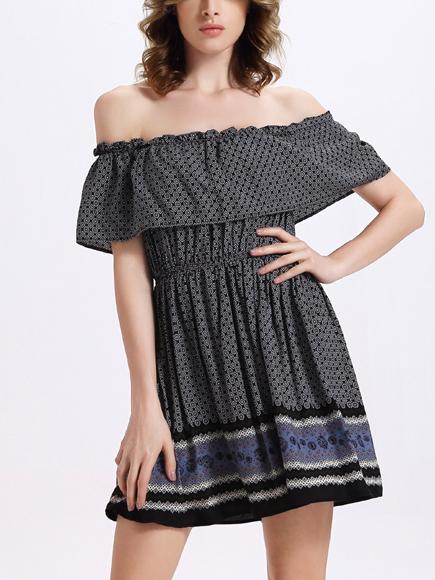 Romwe Ruffled Off-the-shoulder Dress - Black
