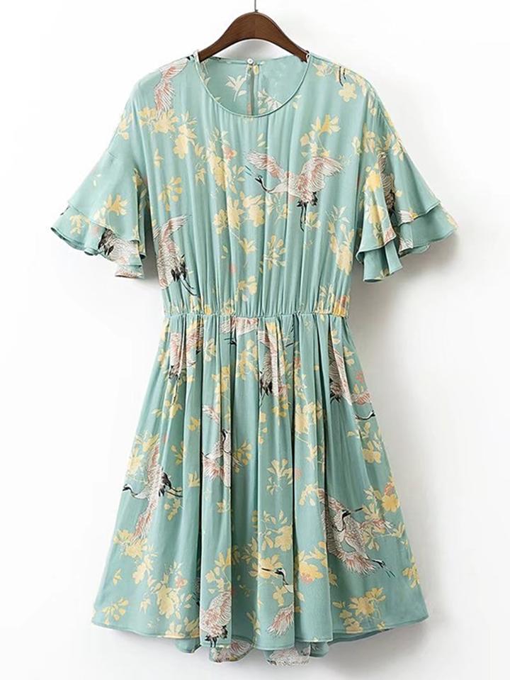 Romwe Layered Ruffle Sleeve Bow Tie Back A Line Dress