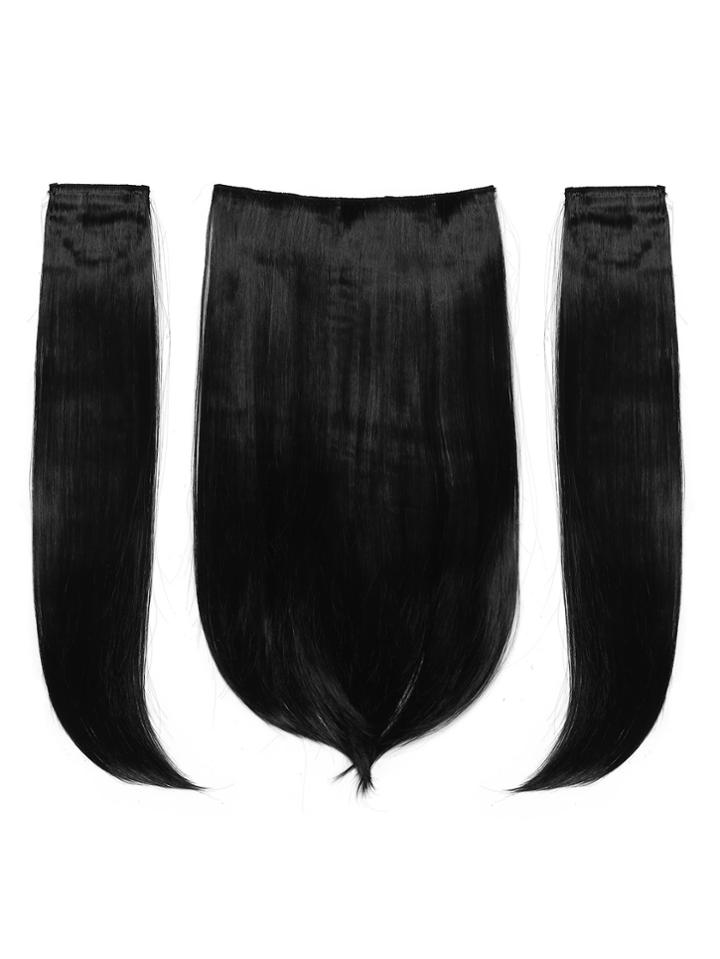 Romwe Jet Black Clip In Straight Hair Extension 3pcs