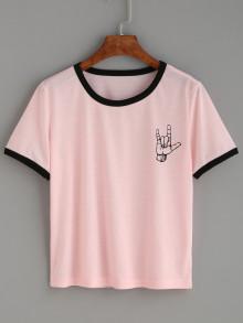 Romwe Love Gesture Print Ringer Tee