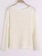 Romwe Scoop Neck Open-knit White Sweater
