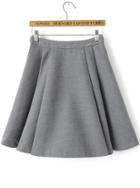 Romwe Woolen Grey Umbrella Skirt