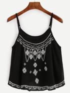 Romwe Black Embroidery Tape Cami Top