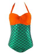 Romwe Halter Mermaid One-piece Swimwear - Orange