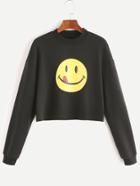 Romwe Black Emoji Print Drop Shoulder Sweatshirt