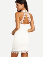 Romwe Lace Trimmed Halter Neck Sheath Dress - White