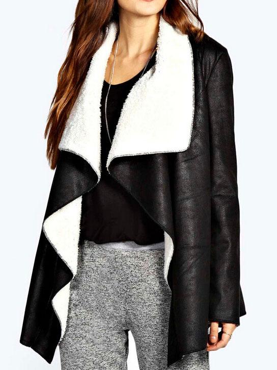 Romwe Lapel Long Sleeve Asymmetrical Coat