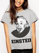 Romwe Einstein Print Loose T-shirt
