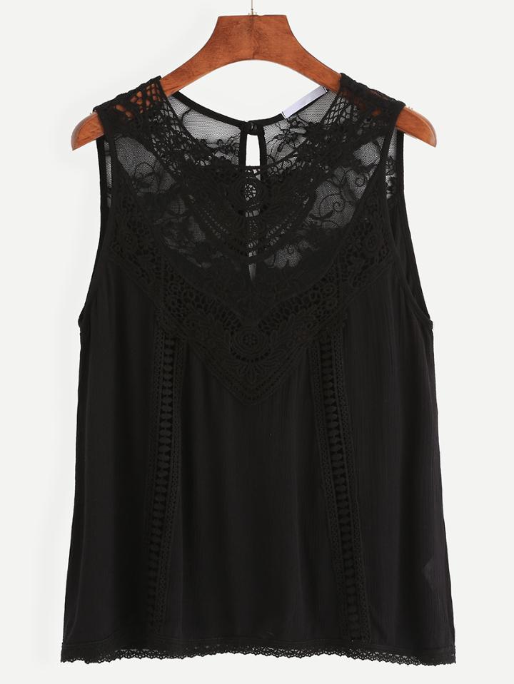 Romwe Black Lace Insert Tank Top