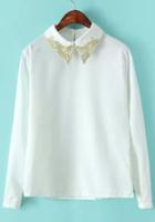 Romwe Butterfly Embroidered Lapel Blouse