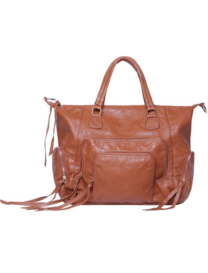 Romwe Coffee Zipper With Tassel Pu Shoulder Bag