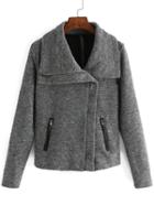 Romwe Shawl Collar Zipper Grey Coat