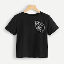 Romwe Figure Print Crop T-shirt