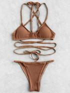 Romwe Strappy Cross Back Bikini Set