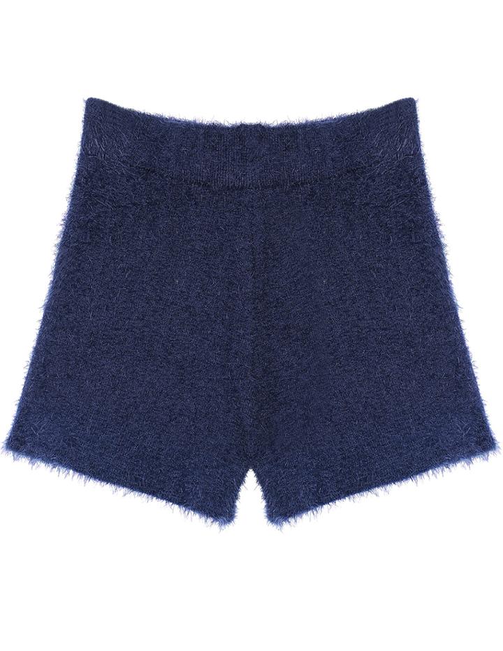 Romwe Shaggy Knit Navy Shorts