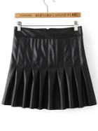 Romwe Black Pleated Back Zipper Faux Leather Skirt