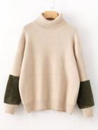 Romwe Faux Fur Panel Turtleneck Sweater