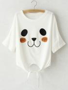 Romwe White Bell Sleeve Self-tie Bow Print T-shirt