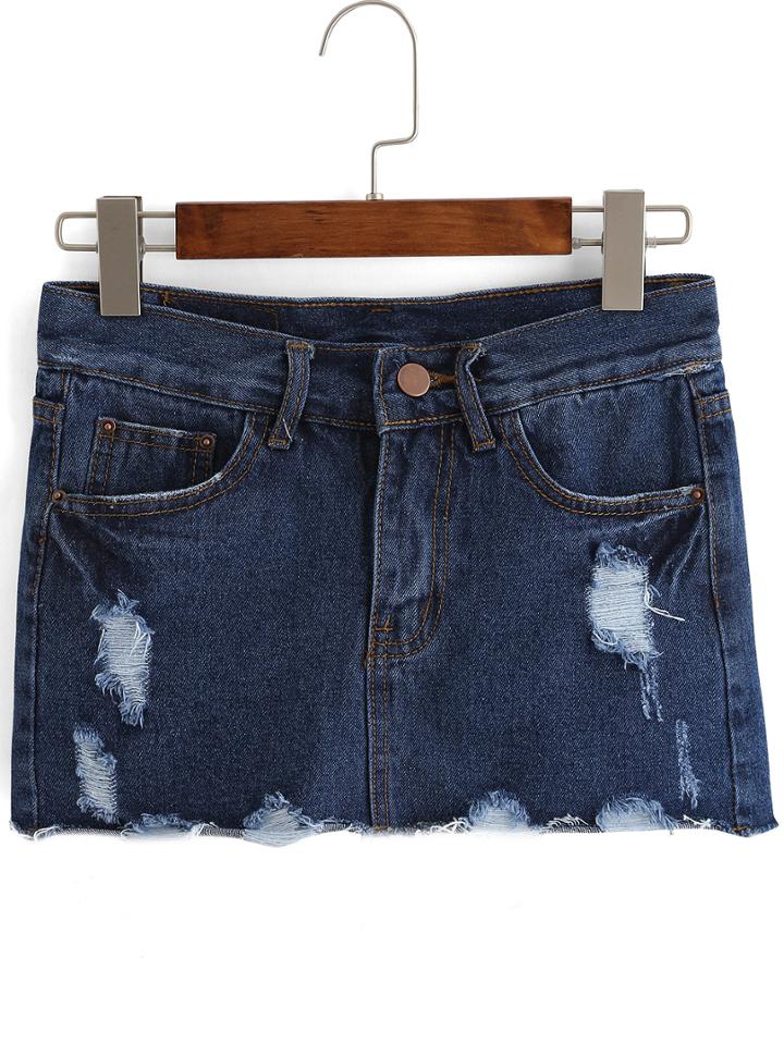 Romwe Ripped Denim Crop Blue Shorts