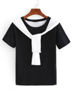 Romwe Faux Sleeve-tie Neck T-shirt