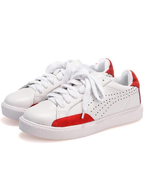 Romwe Color-block Round Toe Lace Up Flats