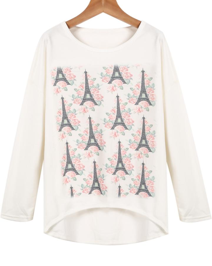 Romwe Tower Print Loose T-shirt