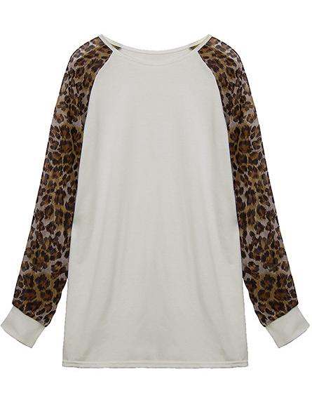 Romwe White Leopard Long Sleeve Loose T-shirt
